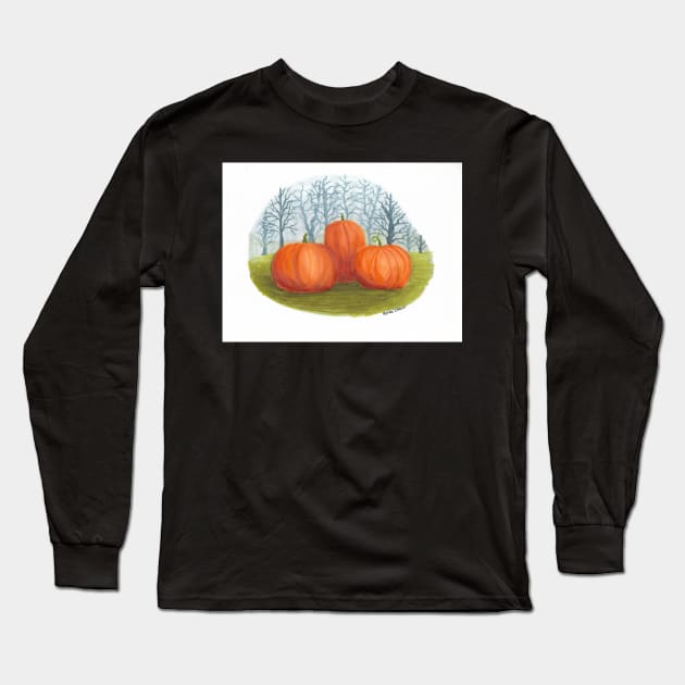 Pumpkins in a Field Long Sleeve T-Shirt by ReneeDixonArt